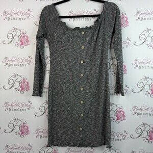 Streetwear Society dress buttons wood style Charcoal Long Sleeve Dress